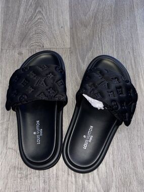 Louis Vuitton Black Quilted Monogram Slide Sandals